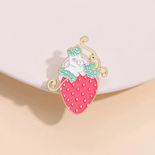 Strawberry Rabbit Enamel Pins Cute Camping Lapel Badges Brooches Accessories