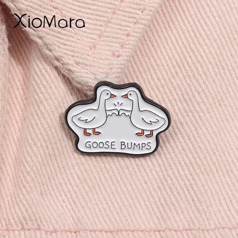 Goose Bumps Enamel Pin Cartoon Silly Goose Fist Bump Brooch Lapel Badge Funny Gift
