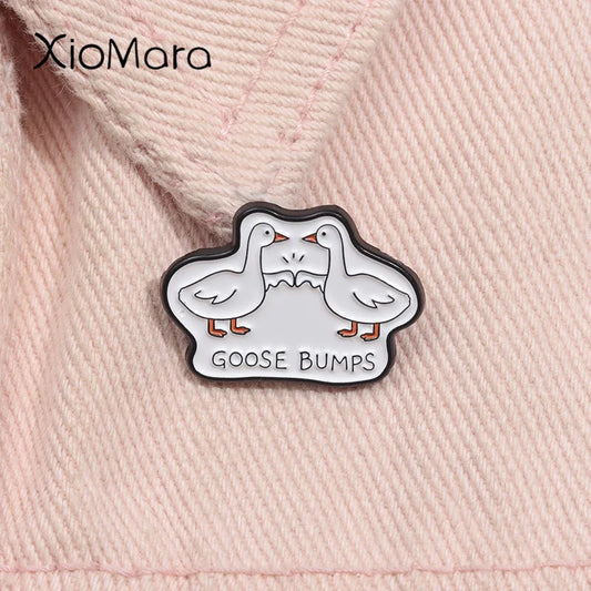 Goose Bumps Enamel Pin Cartoon Silly Goose Fist Bump Brooch Lapel Badge Funny Gift