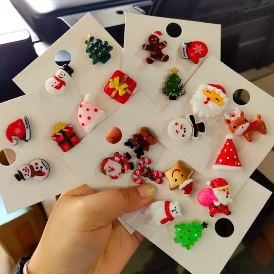 Christmas Brooch Set: Socks, Tree, Elk Enamel Badges