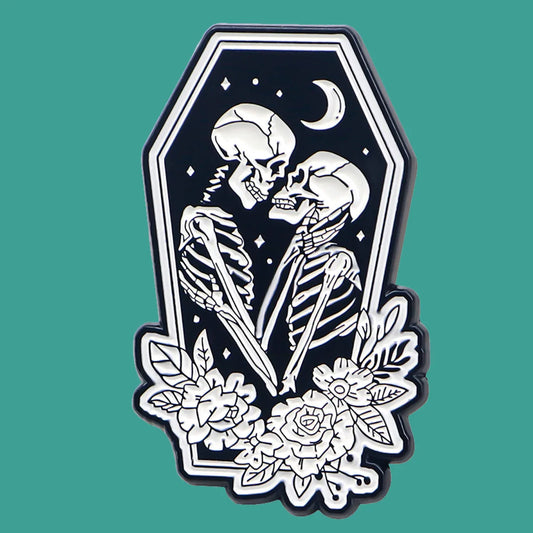 Skeleton Couple Enamel Pins Black White Brooches Lapel Badges Fashion Jewelry Accessories