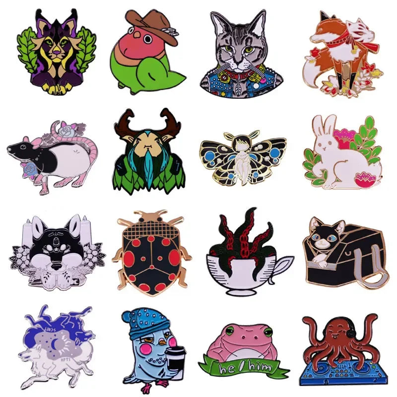 Cartoon Animal Enamel Pins Cute Pet Brooch Backpack Hat Bag Lapel Badges Gifts