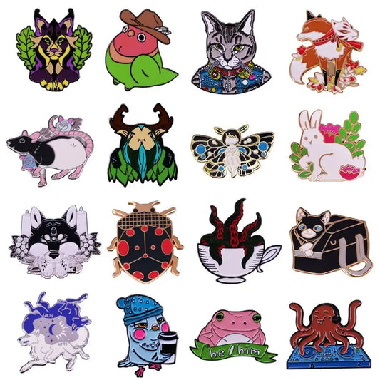 Cartoon Animal Enamel Pins Cute Pet Brooch Backpack Hat Bag Lapel Badges Gifts