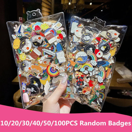 Enamel Pins Set: Random Brooches for Backpack, Clothes, Hat - Plants, Animals, Fruits