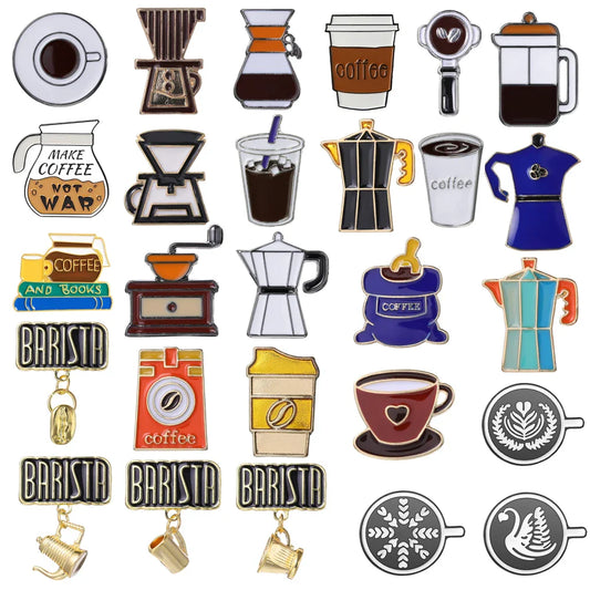 Coffee Maker Enamel Brooch Coffee Grinder Kettle Cup Barista Pin Jewelry Gift