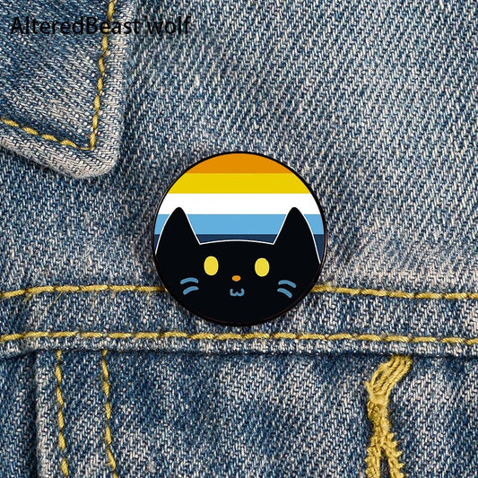 AroAce Pride Cat Pin Brooches for Women - Cute Cartoon Badge for Bags and Shirts