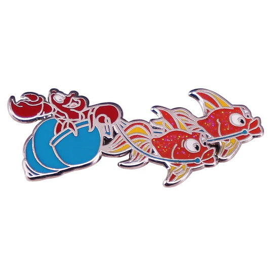 Fantasy Underwater Enamel Pin: Goldfish, Shrimp, Conch