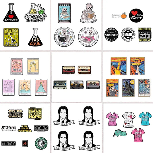 Punk Skeleton Reading Enamel Pins Horror Twin Ponytail Girls Retro Music Brooch Lapel Badge