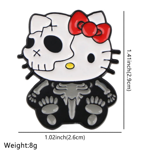 Kawaii Skull Cat Enamel Pins Brooch Lapel Badges Jewelry Accessories Gifts