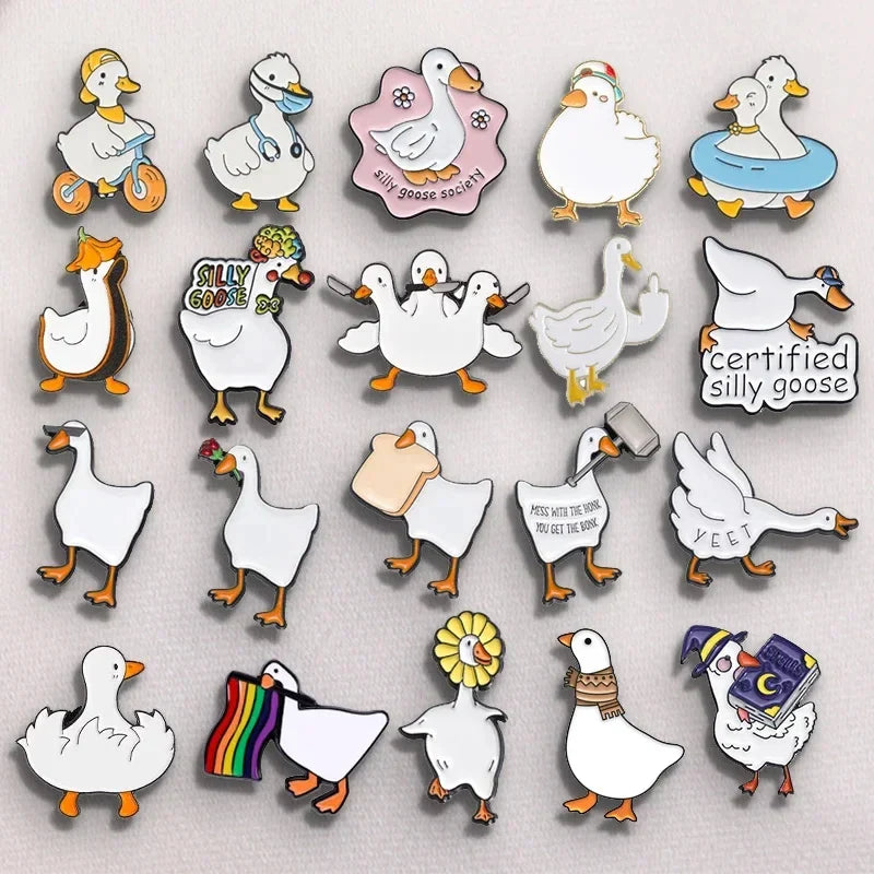 Goose Enamel Pin Cartoon Rose Lapel Brooch Gift