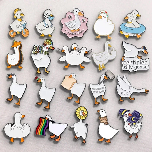 Goose Enamel Pin Cartoon Rose Lapel Brooch Gift
