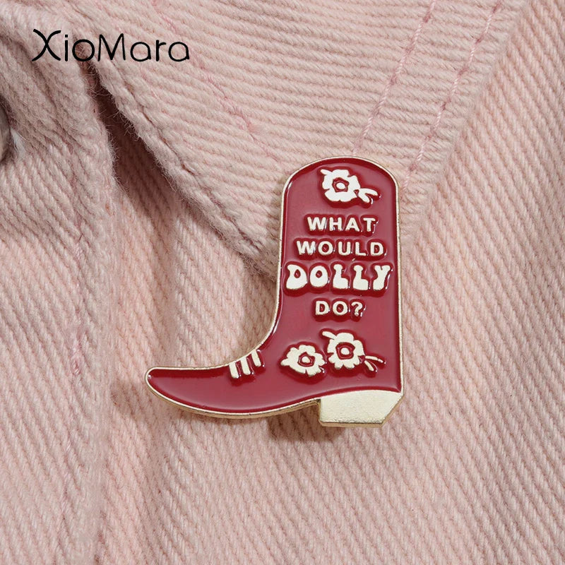 Dolly Parton Enamel Pin Pink Cowboy Boot Brooch Lapel Badge Jewelry Gift