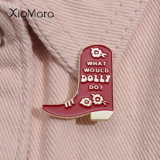 Dolly Parton Enamel Pin Pink Cowboy Boot Brooch Lapel Badge Jewelry Gift