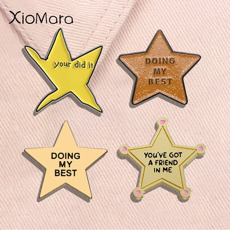Creative Pentagram Enamel Pin Inspirational Quote Brooch Lapel Badge Jewelry Gift