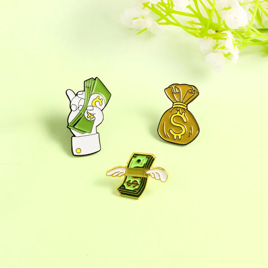 Dollar Wings Enamel Pin Brooch Badge for Bags and Clothes