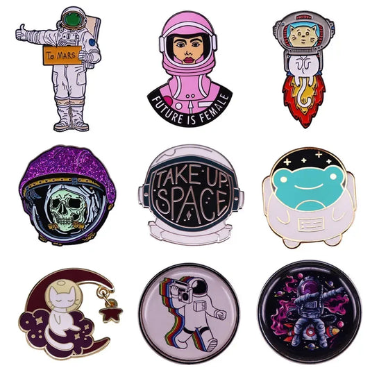 Cartoon Astronaut Enamel Pins Lapel Brooch Backpack Hat Badge Gifts