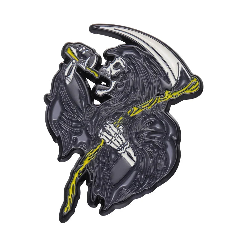Ghost Black Sickle Enamel Pin Brooch Halloween Goth Jewelry Lapel Hat Shirt Gift Wholesale