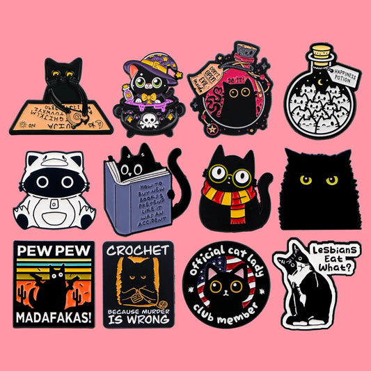 Black Cat Enamel Pins Anime Brooches Jewelry Accessories Gifts