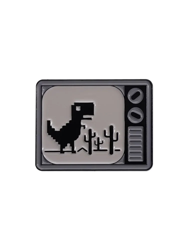 Jurassic Dinosaur Black White Metal Brooch Pin Accessory for Backpacks
