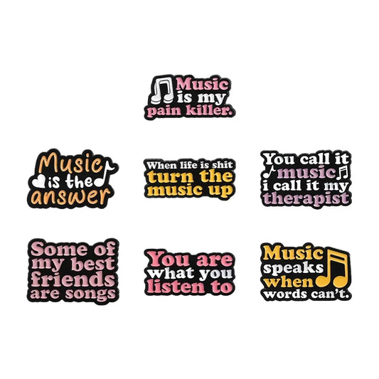 Music Enamel Pins: "Music Is My Pain Killer" & "Music Is The Answer" Brooches - Backpack Lapel Badges Gift