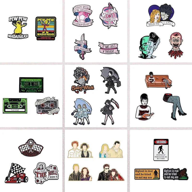 Horror Anime Enamel Pins Set: Dog, Tiger, Racing Flag Brooch Lapel Badge Jewelry