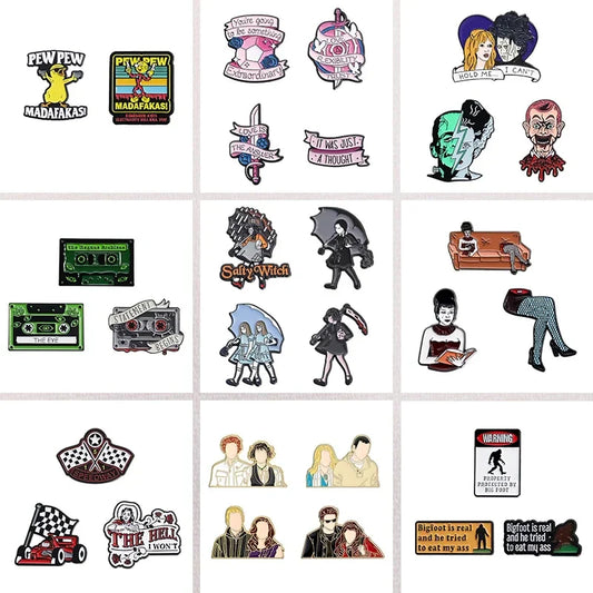Horror Anime Enamel Pins Set: Dog, Tiger, Racing Flag Brooch Lapel Badge Jewelry