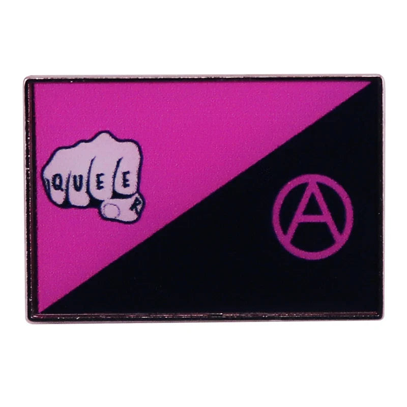 Queer Anarchism Pink & Black Flag Enamel Pin