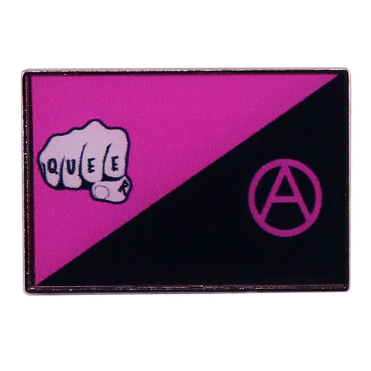 Queer Anarchism Pink & Black Flag Enamel Pin