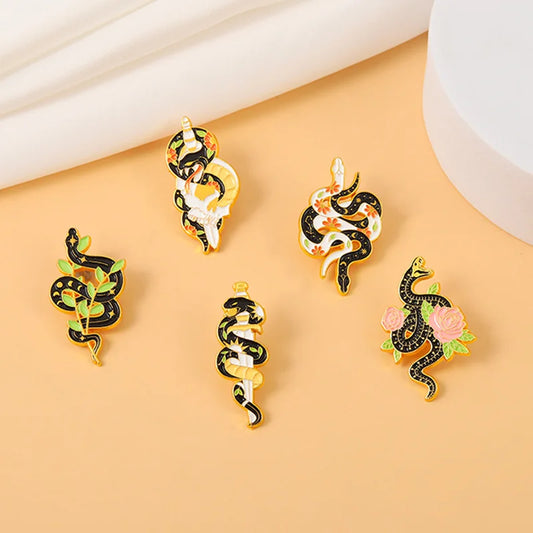 Snake Sword Flower Moon Skull Enamel Lapel Pin Brooch for Clothes Backpack Briefcase Fashion Decoration Gift
