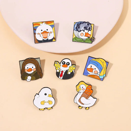 Art Duck Funny Cartoon Metal Enamel Pin Badge Brooch Jewelry Gift