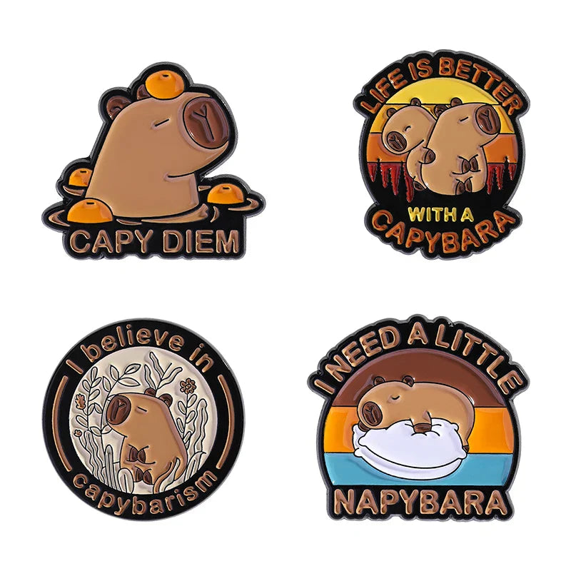 Capybara Capy Diem Enamel Pins Hippo Brooch Lapel Badge Jewelry Gifts