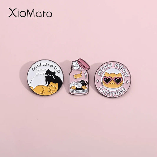 Cat Lady Enamel Pins Anti Depression Brooches Mental Health Jewelry Gift