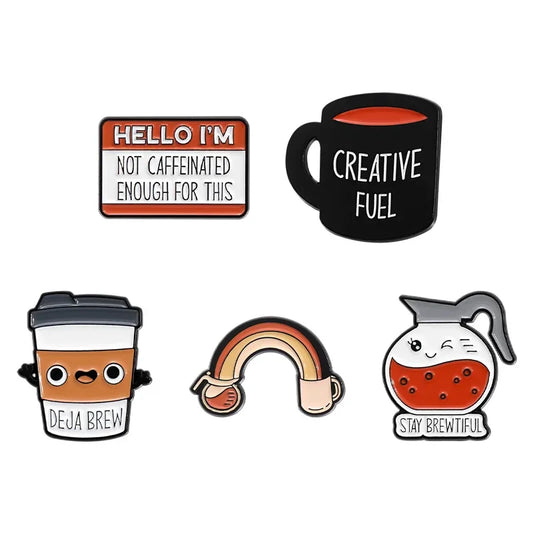 Coffee Lover Enamel Pins Creative Fuel Deja Brew Brewtiful Brooches Lapel Badges Gift