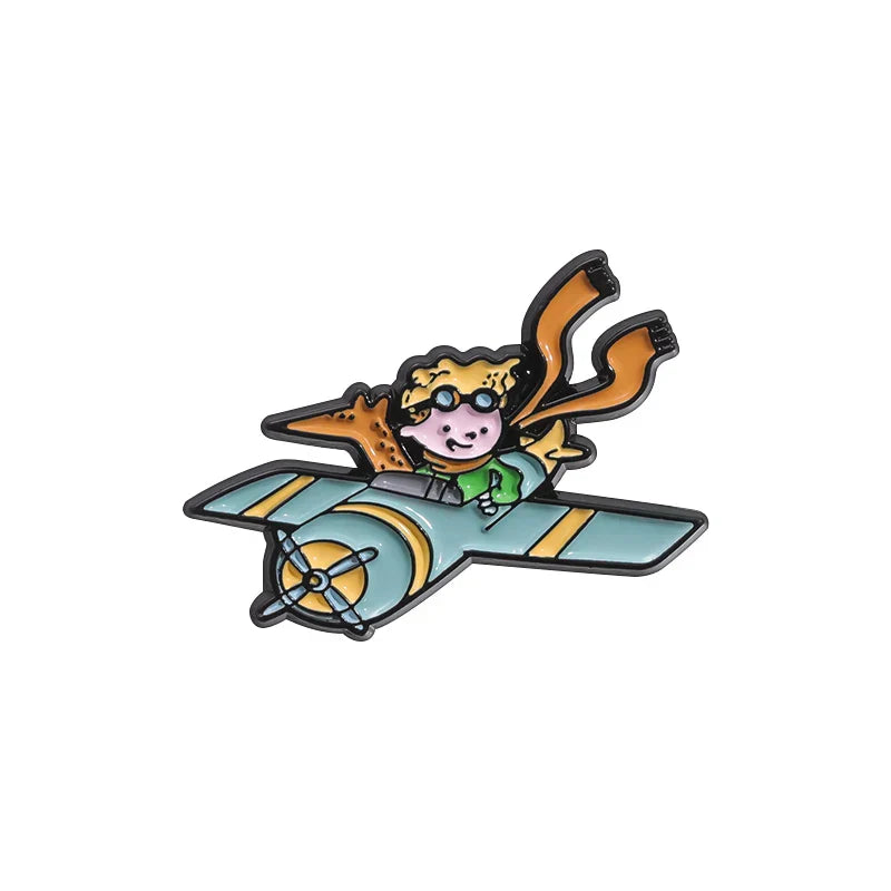 Fox Flying Plane Enamel Pin Cartoon Brooch Lapel Badge Jewelry Gifts