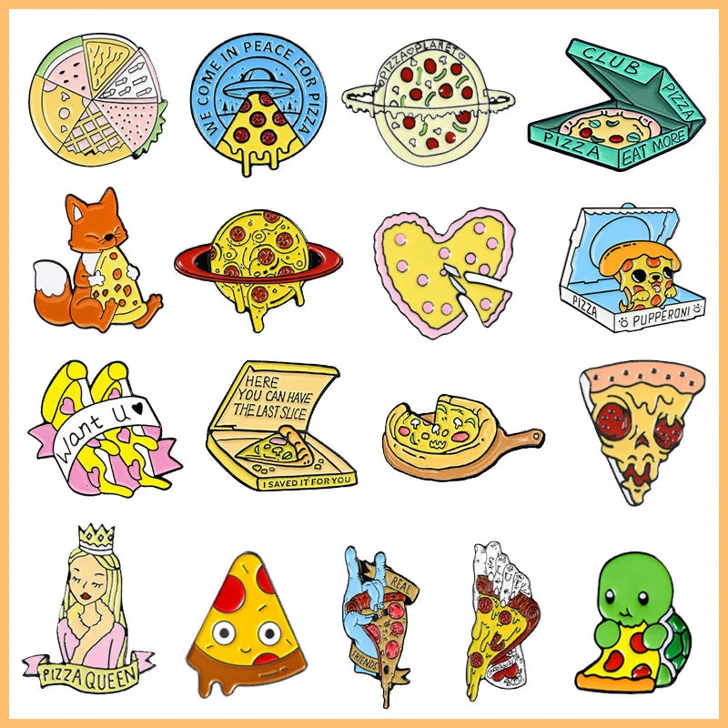 Pizza Cat UFO Enamel Brooch Lapel Pin Jewelry Gift
