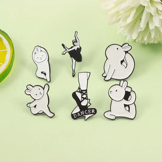 Ballet Dancer Yoga Rabbit Brooch Fashion Bag Accessory