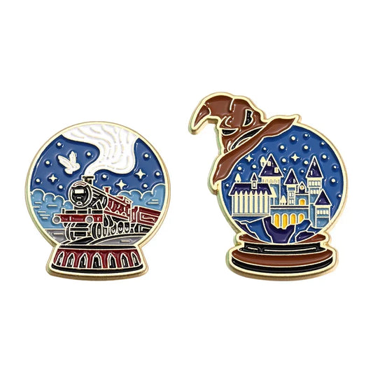 Christmas Magic Crystal Ball Enamel Pin Night Sky Castle Train Brooch Lapel Badge Gift