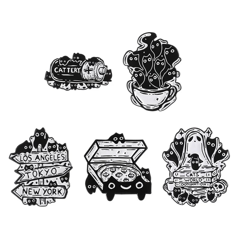 Gothic Black Cat Enamel Pins Brooches Lapel Badges Jewelry Gift
