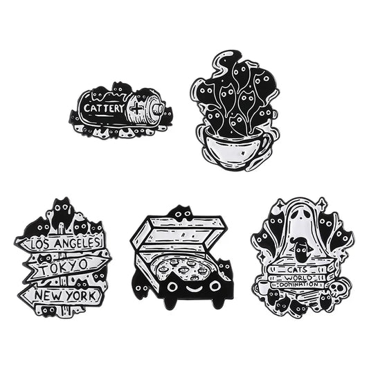 Gothic Black Cat Enamel Pins Brooches Lapel Badges Jewelry Gift