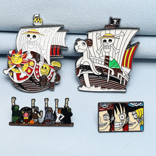 4PCS Anime Straw Hat Pirates Ship Brooch Luffy Cosplay Pin Accessories