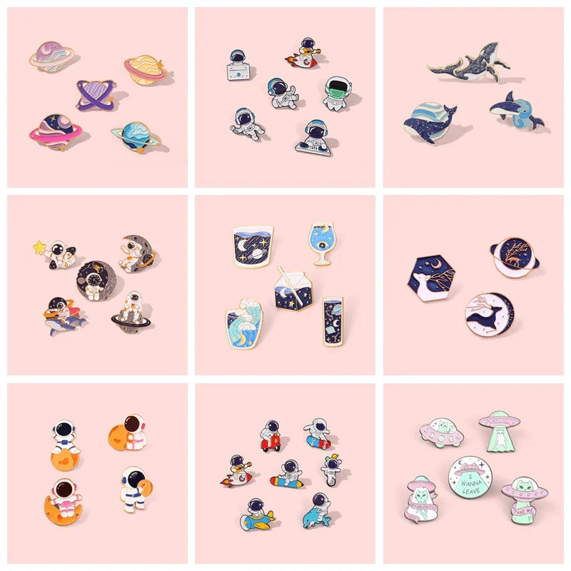 Astronaut Galaxy Enamel Pins Space Adventure Brooches Jewelry Gift