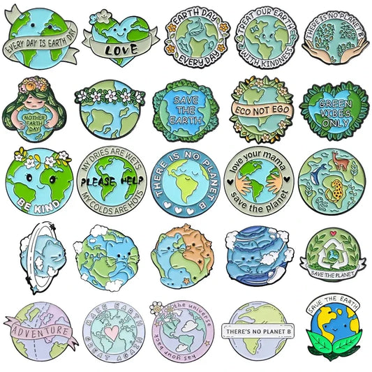 Eco-Friendly Earth Day Enamel Pins Green Brooches Lapel Badges Gift for Environmentalists