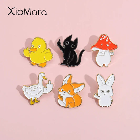 Sarcastic Middle Finger Animal Enamel Pins - Fox, Rabbit, Duck Brooches Jewelry Gifts