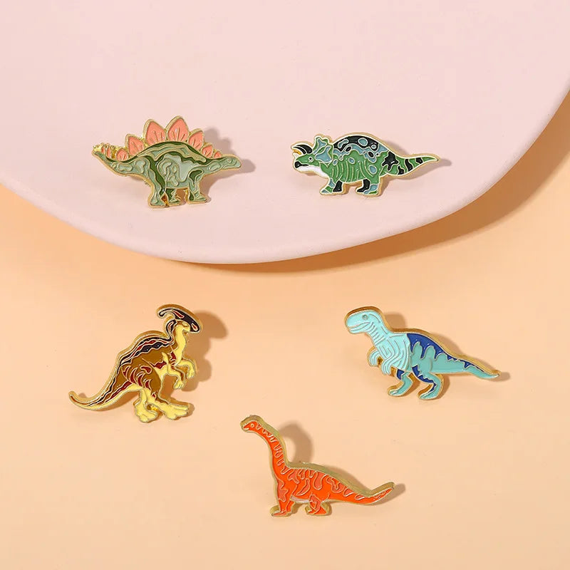 Dinosaur Enamel Pin Cartoon Brooch Badge for Bags Jeans Hoodies Lapel Jewelry Kids Gift