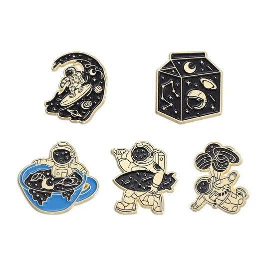 Astronaut Starry Sky Enamel Pins Space Brooches Lapel Badges