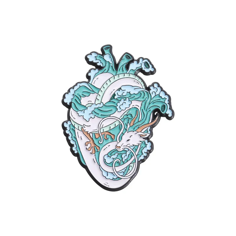 Marine Life White Dragon Enamel Pins Heart Brooch Lapel Badges Animal Jewelry Gift