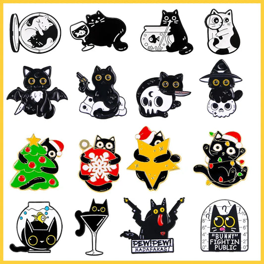 Cartoon Punk Black Cat Enamel Pin Brooch Badge Lapel Jewelry