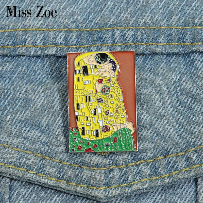 The Kiss Enamel Pins Custom Brooches Lapel Badges Art Jewelry Gift