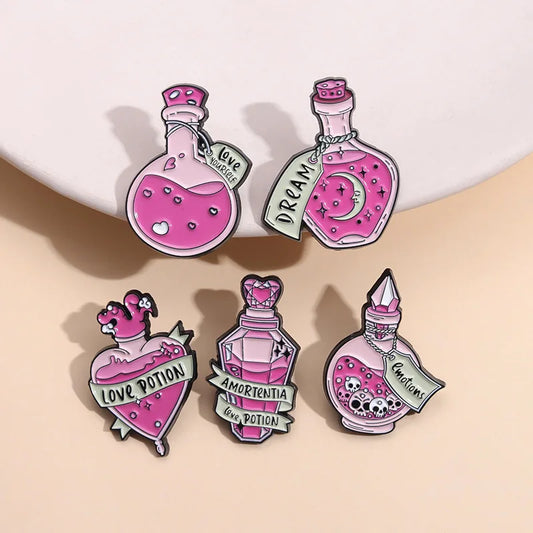 Purple Magic Bottle Enamel Pin - Moon Potion Pink Brooch for Jeans, Coats, Lapels