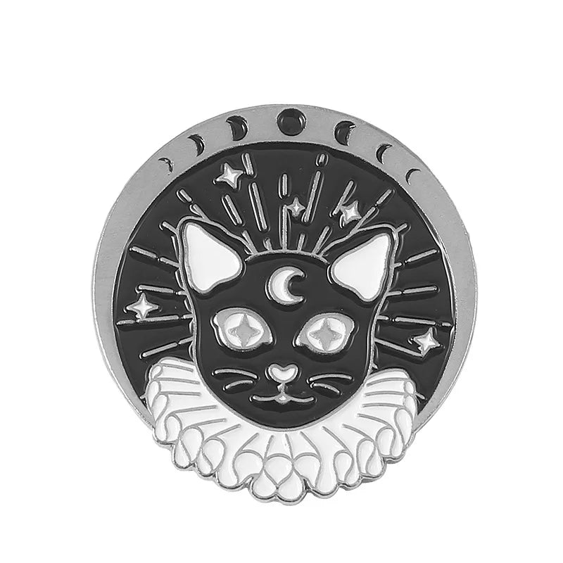 Black Cat Skull Enamel Pin Brooch for Clothes and Backpacks